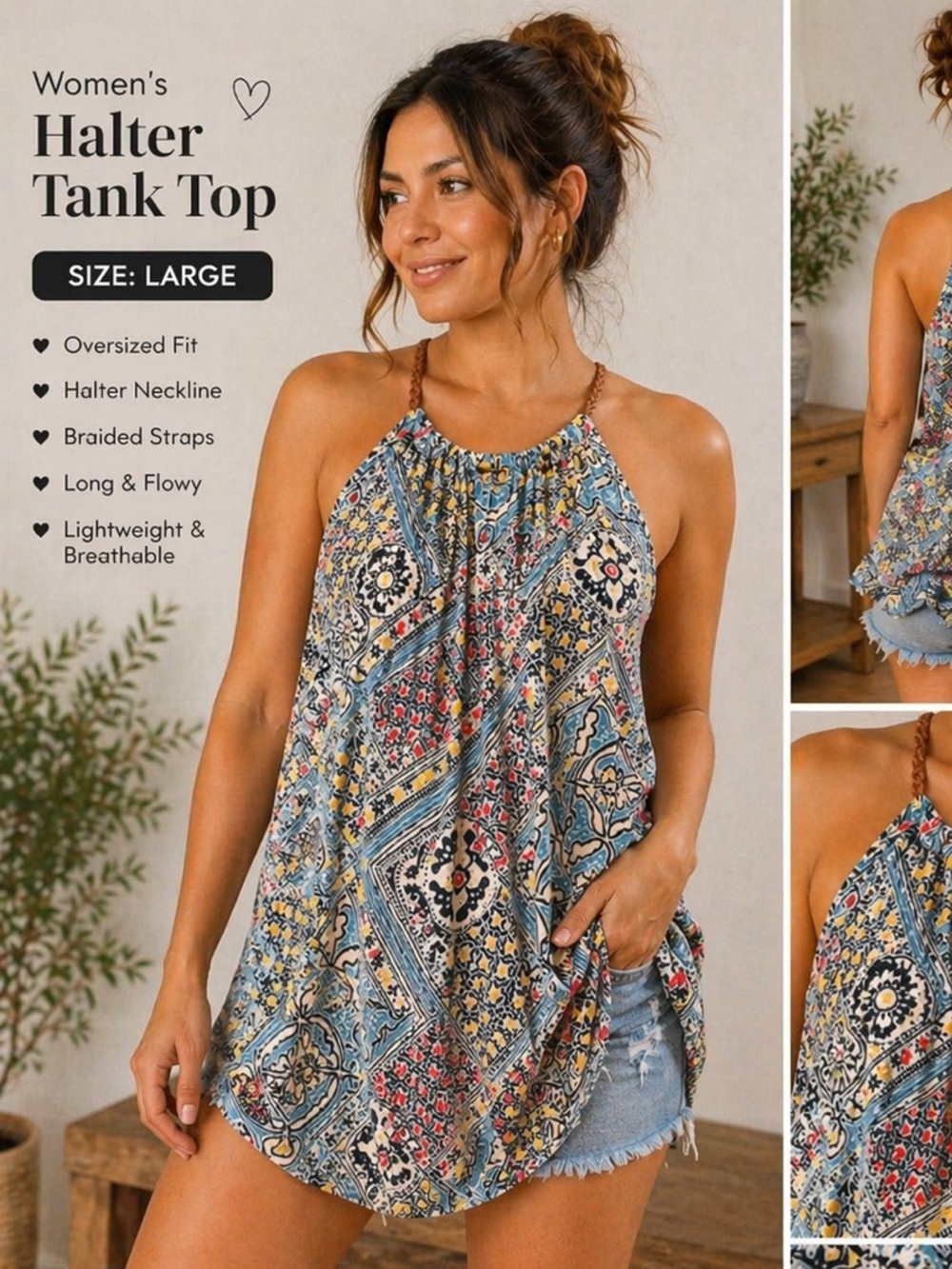 CHAPS Boho Paisley Halter tank top LARGE